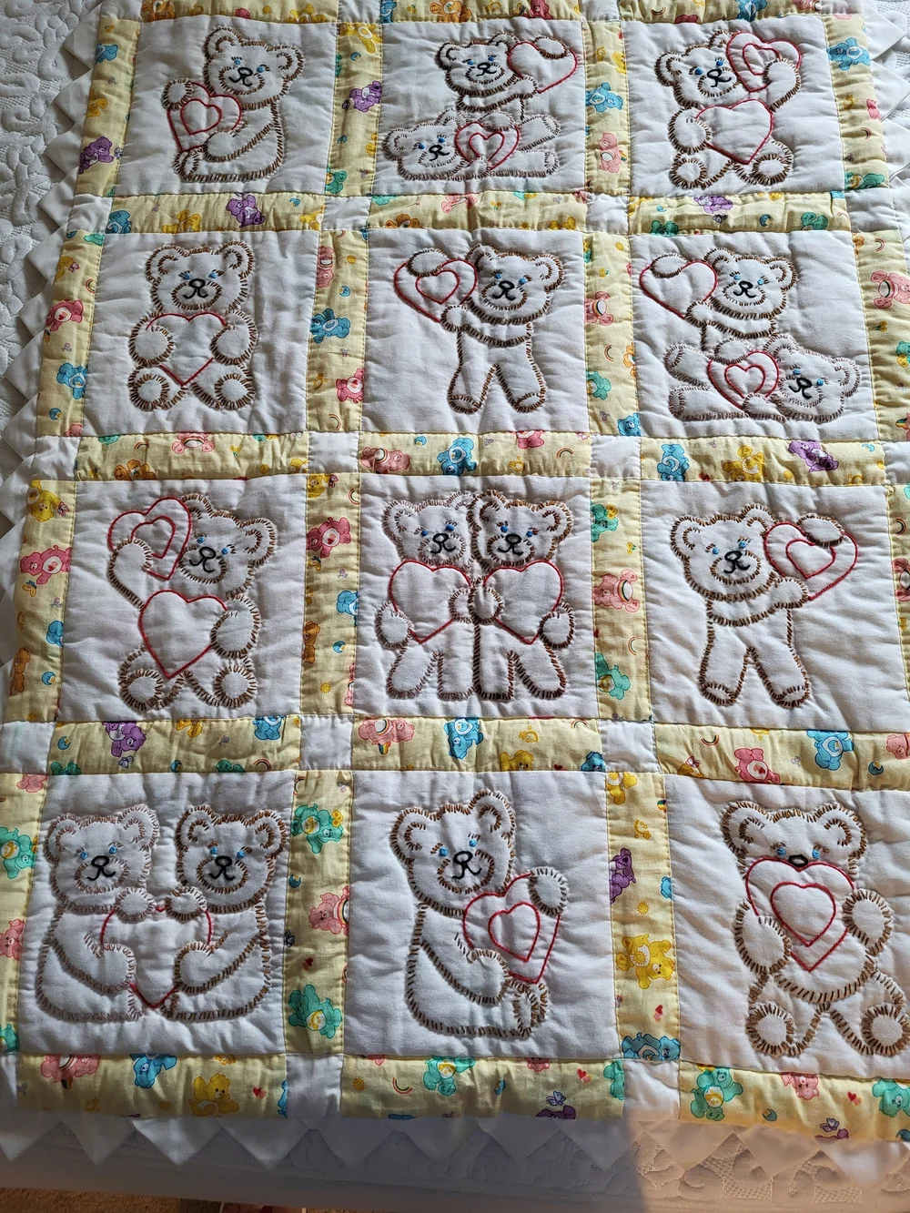 Handmade Care Bears Patchwork Baby Quilt - Yellow 33